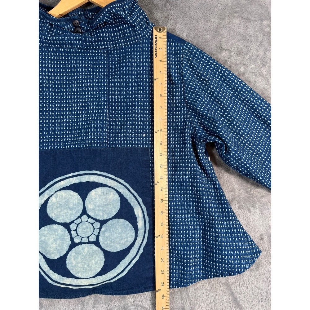 Mao Mom Thailand Top Indigo Blue Boxy Patchwork Artsy Abstract Lagenlook OS - Picture 4 of 10
